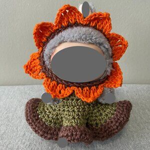 Handmade Crochet Autumn Sunflower Green Orange Outfit for 17cm Doll 2-Piece Set